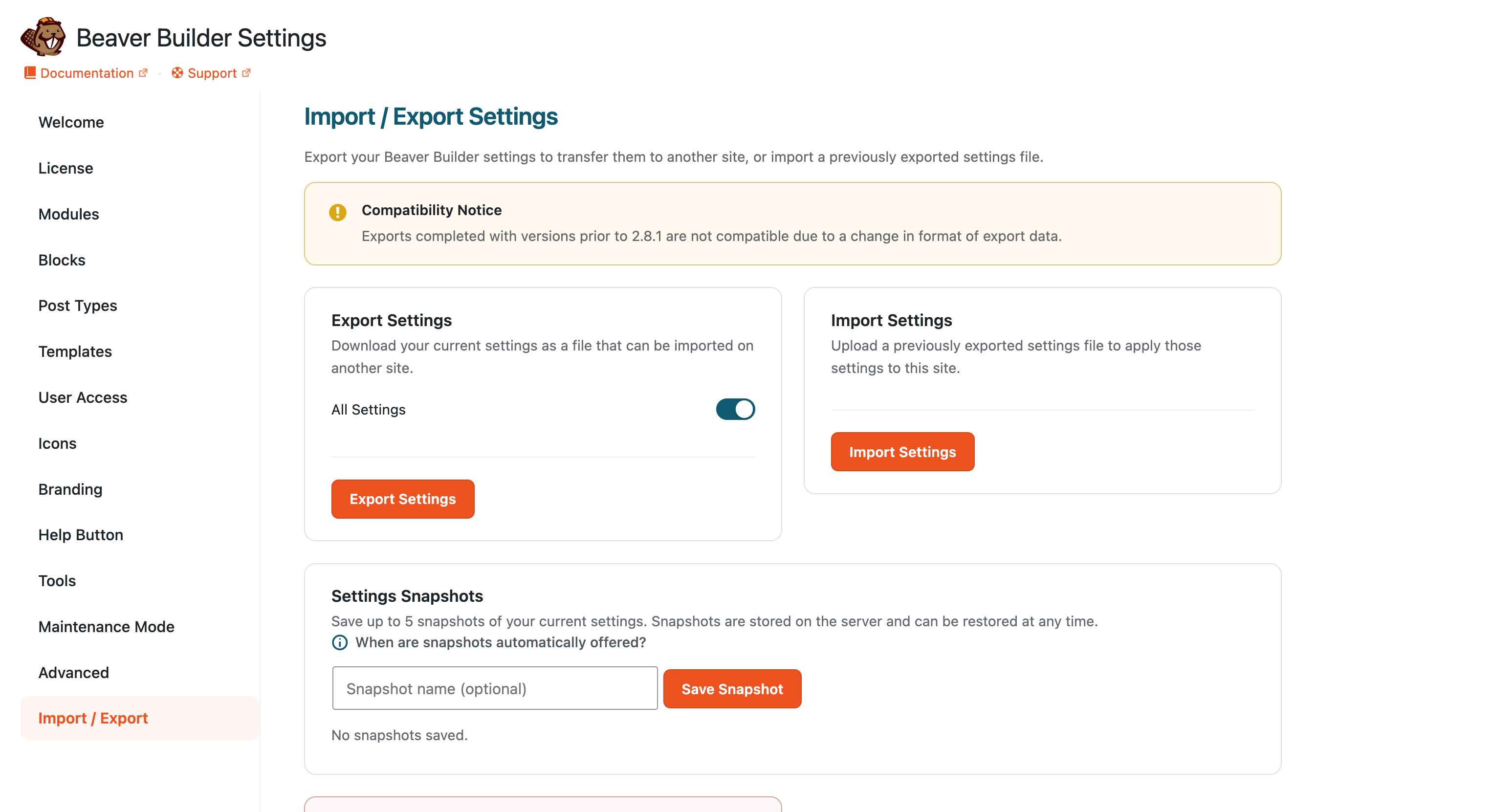 Import & Export Settings