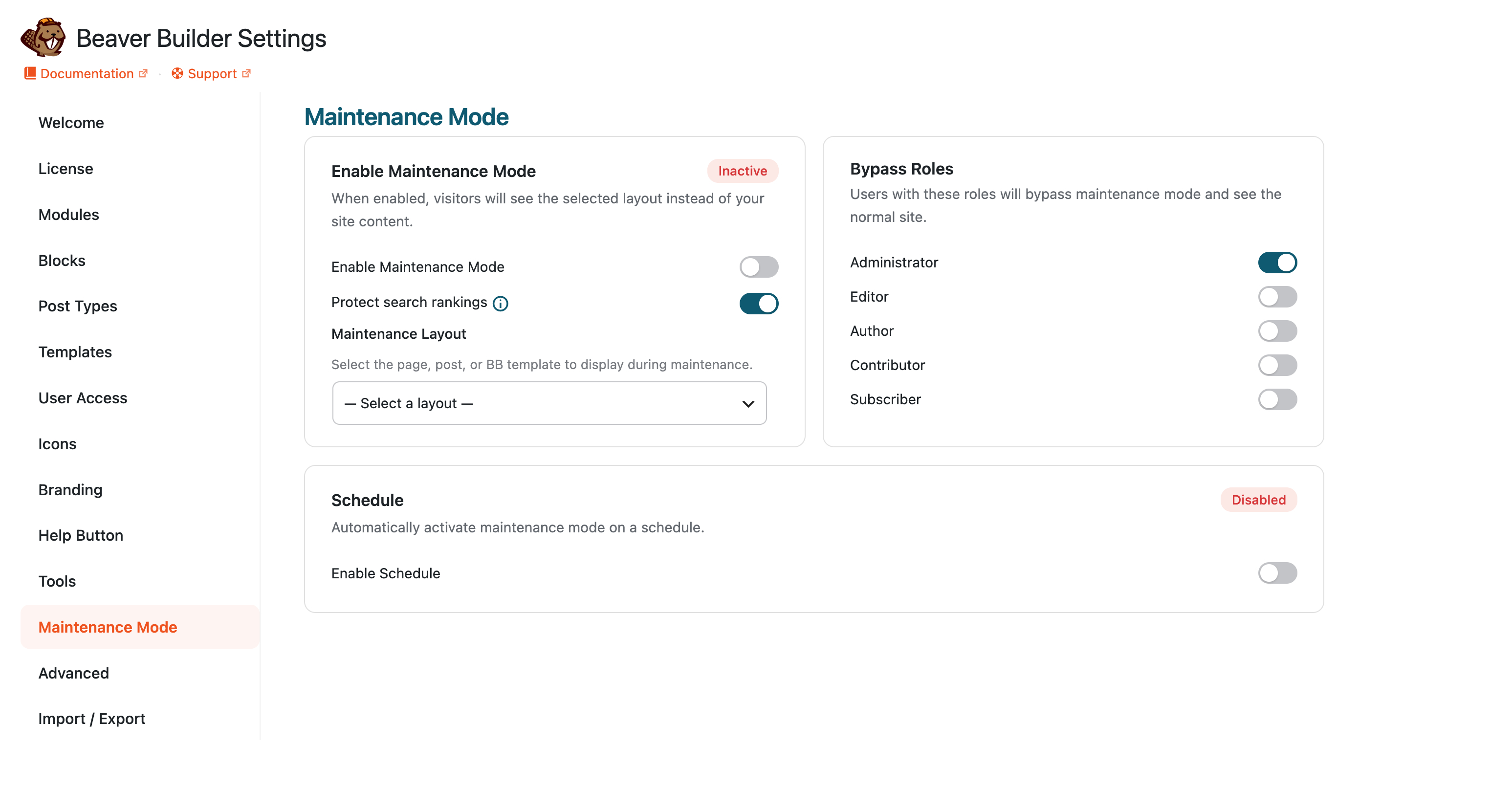 Maintenance Mode Settings