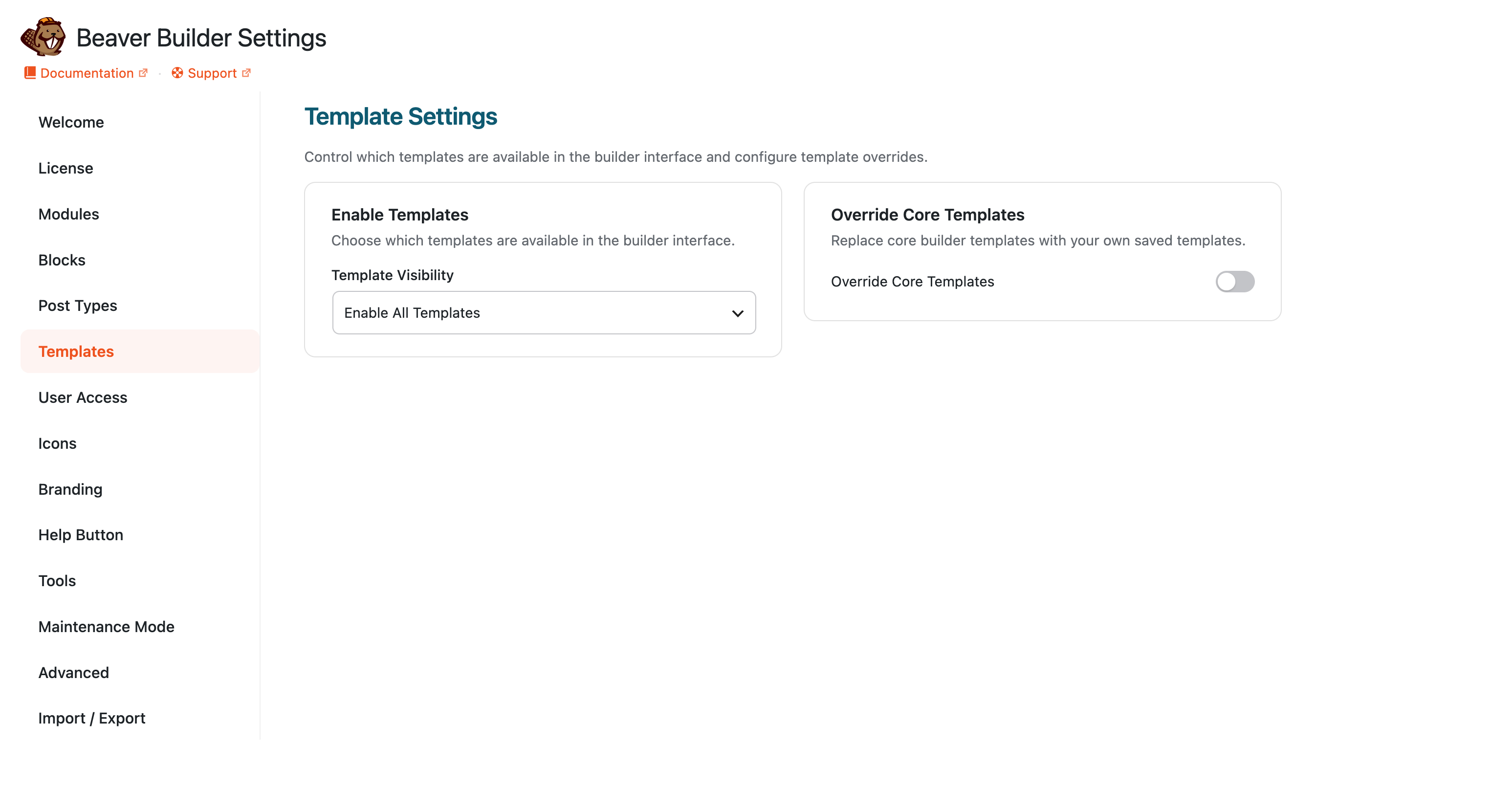 Templates Settings