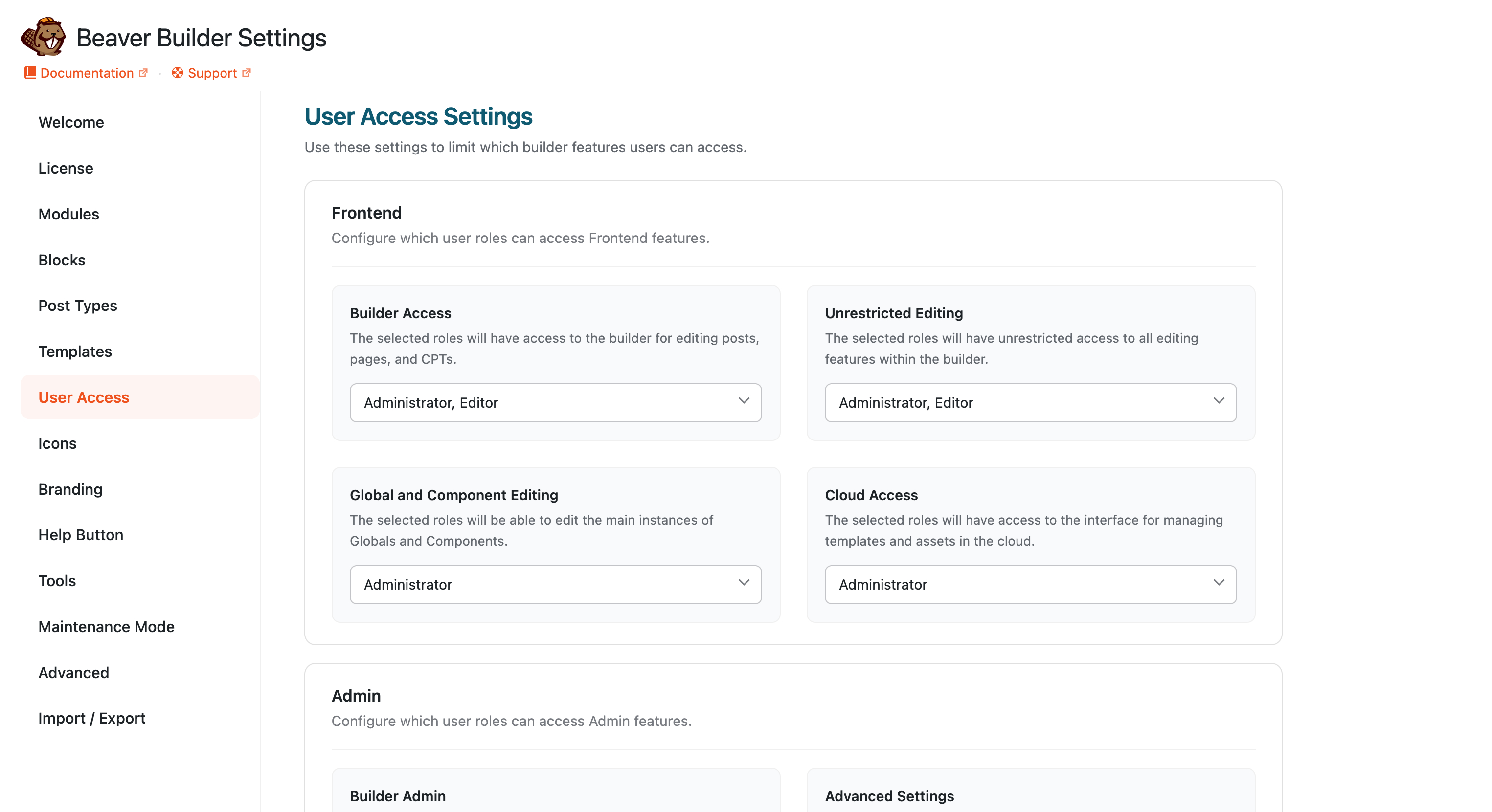 User Access Settings